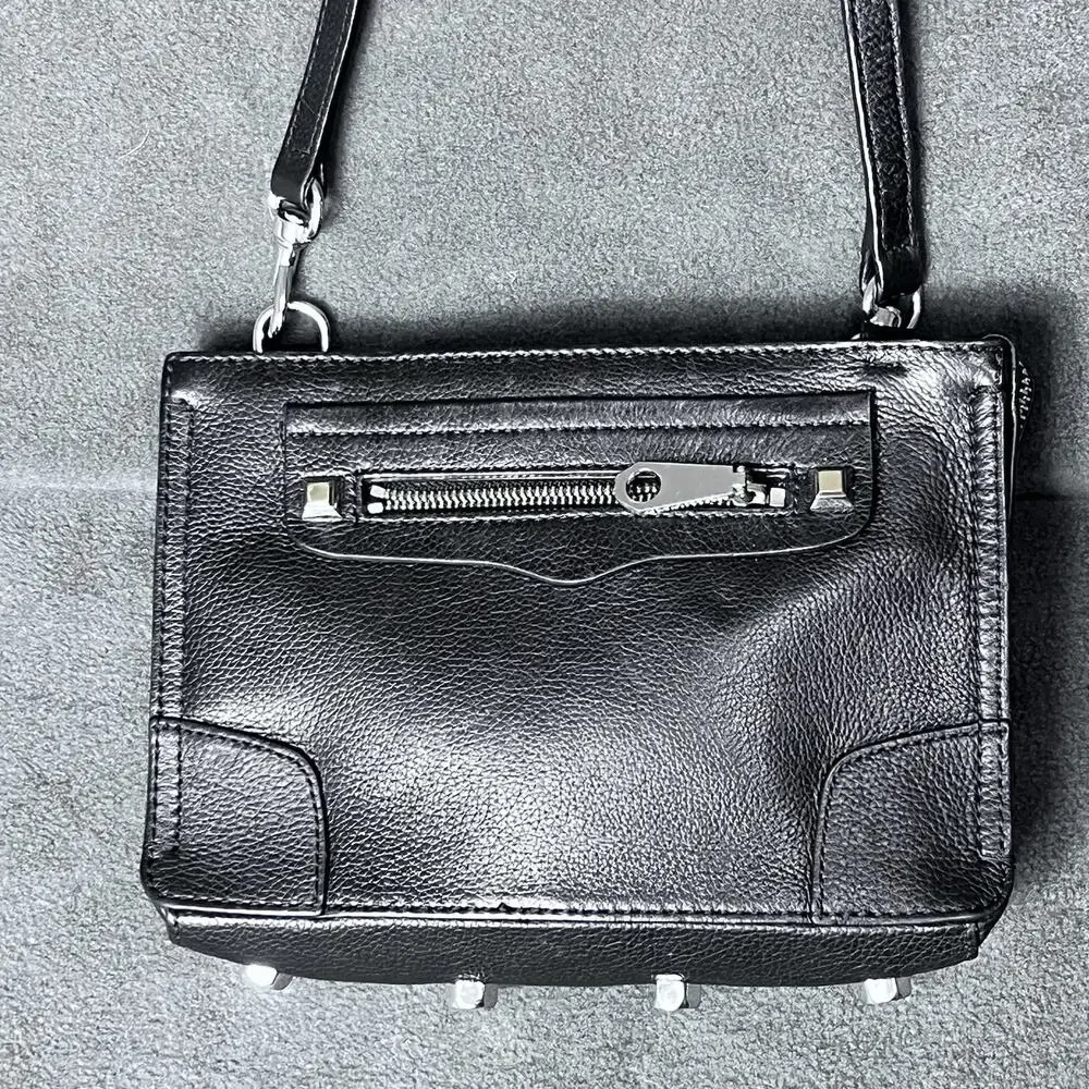Rebecca Minkoff Regan Black Leather Crossbody Bag Silver Studs 9x6 Classic